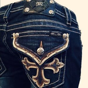 Miss Me Jeans Cross Sequin Pocket Dk Blue Size 27